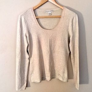 Vintage Gold & Cream Sweater Scoop Neck Small Knit Champagne Shimmer